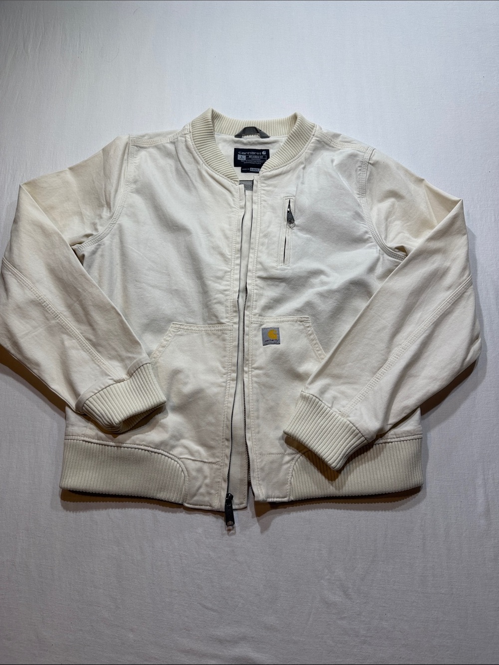 Carhartt Off-White Bomber Jacket with Ribbed Trim